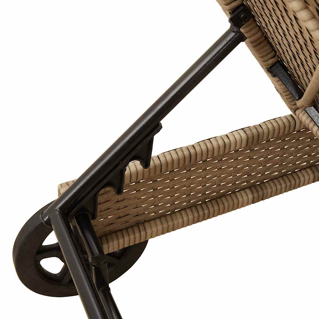 Sonnenliege mit Rollen und Auflage Beige Poly Rattan