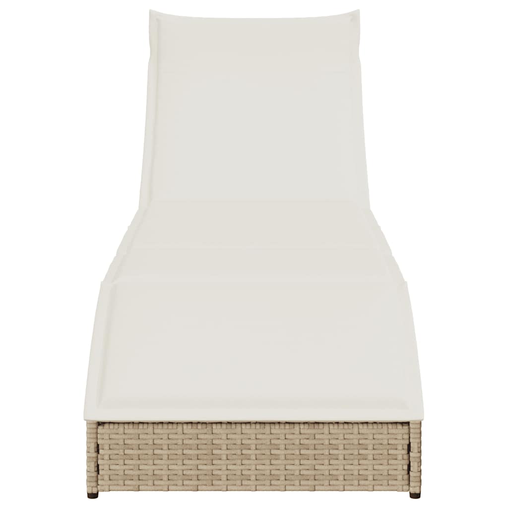 Klappliege mit Auflage und Stauraum Beige Poly-Rattan