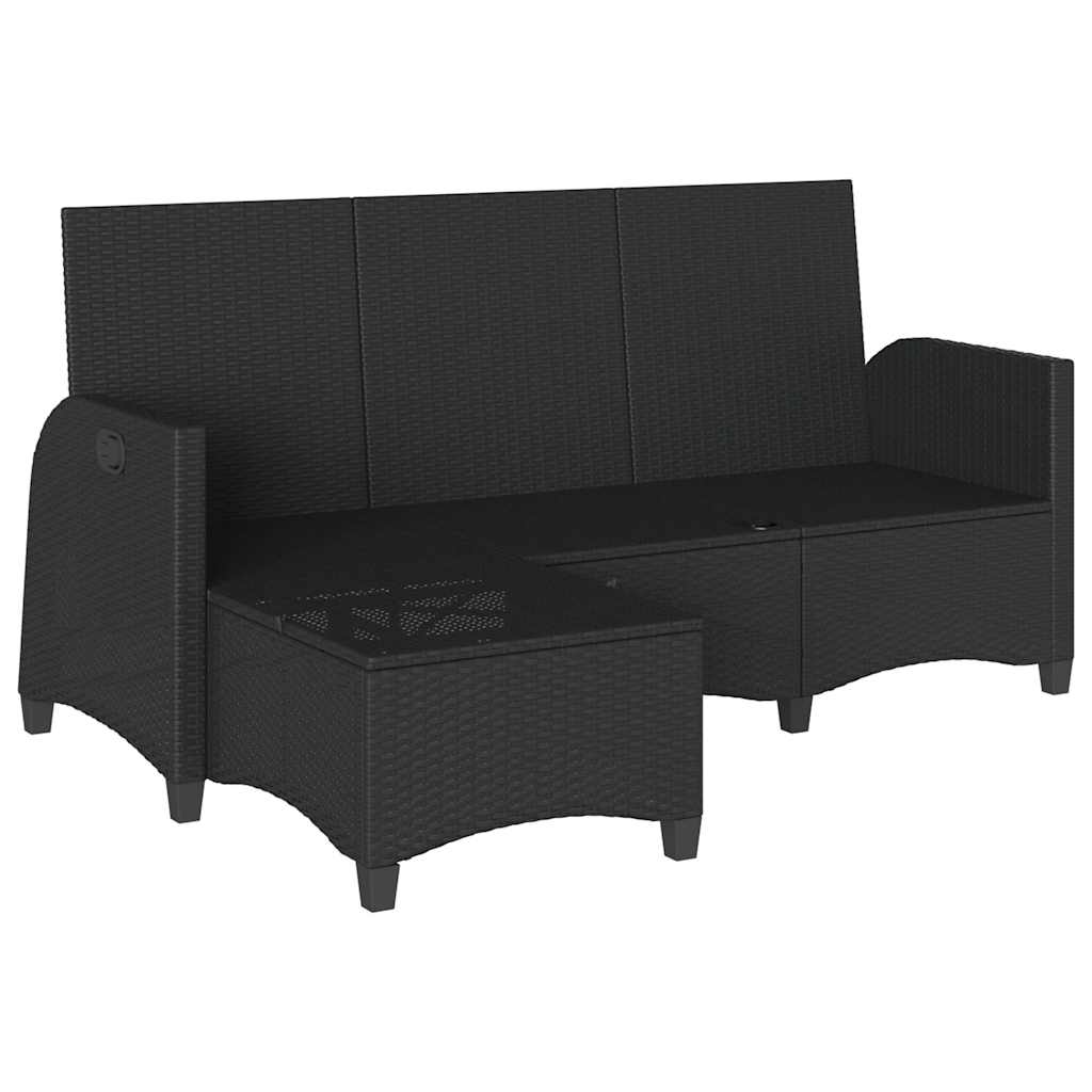 Gartensofa mit Liegefunktion Kissen L-Form Schwarz Poly Rattan