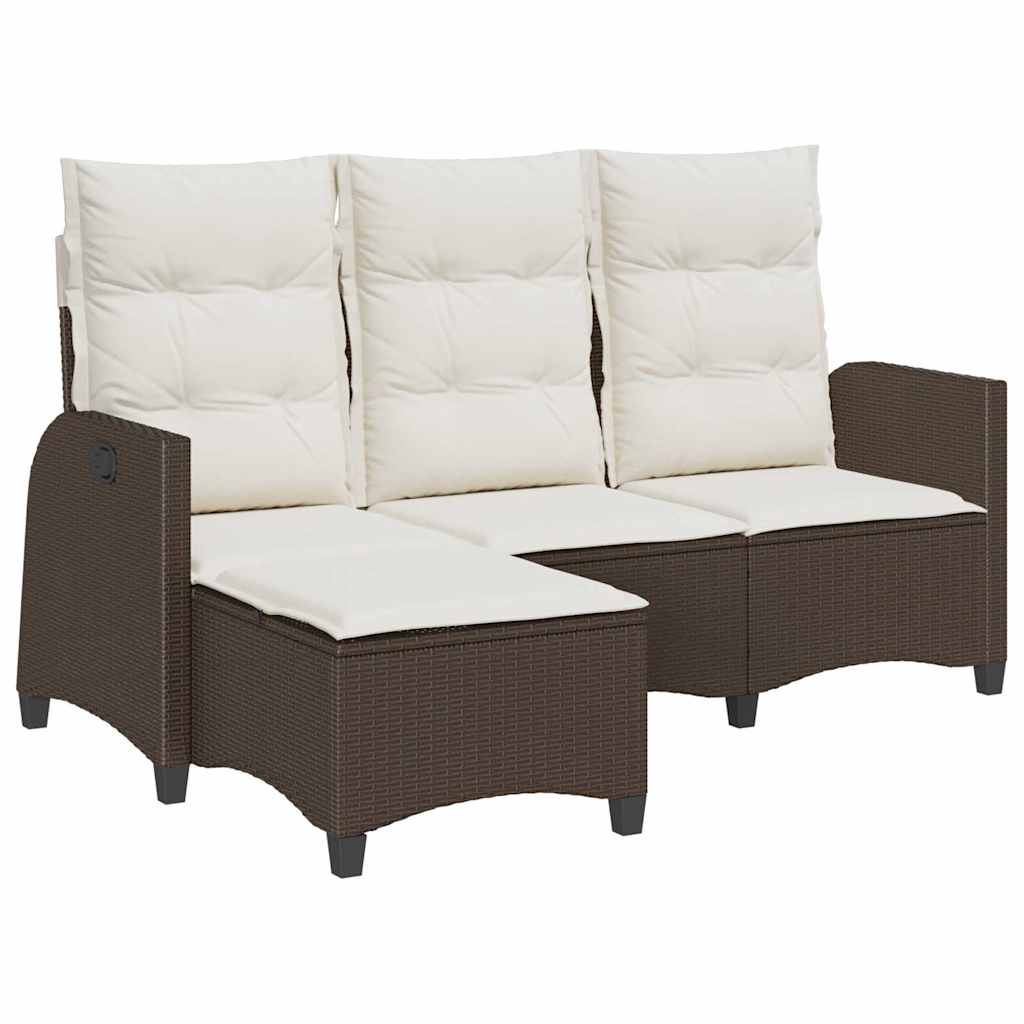 Gartensofa mit Liegefunktion Kissen L-Form Braun Poly Rattan