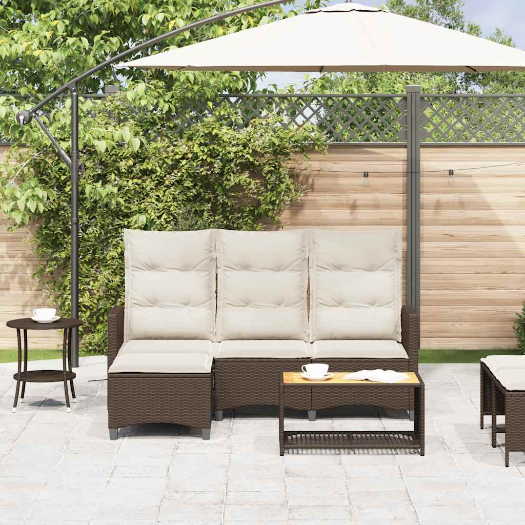 Gartensofa mit Liegefunktion Kissen L-Form Braun Poly Rattan