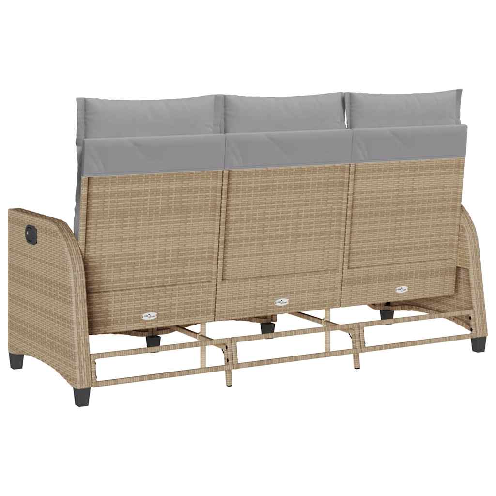 Gartensofa mit Liegefunktion Kissen L-Form Beige Poly Rattan