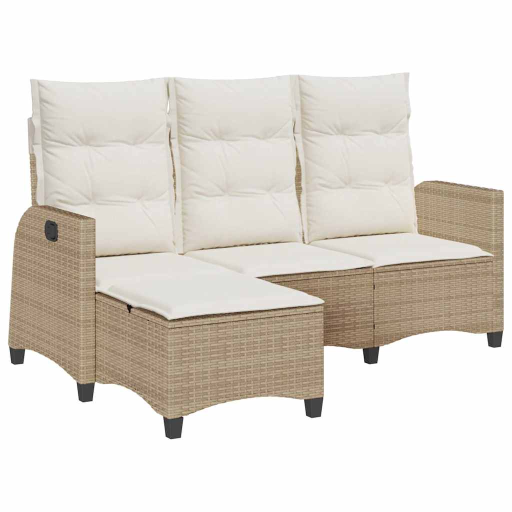 Gartensofa mit Liegefunktion Kissen L-Form Beige Poly Rattan