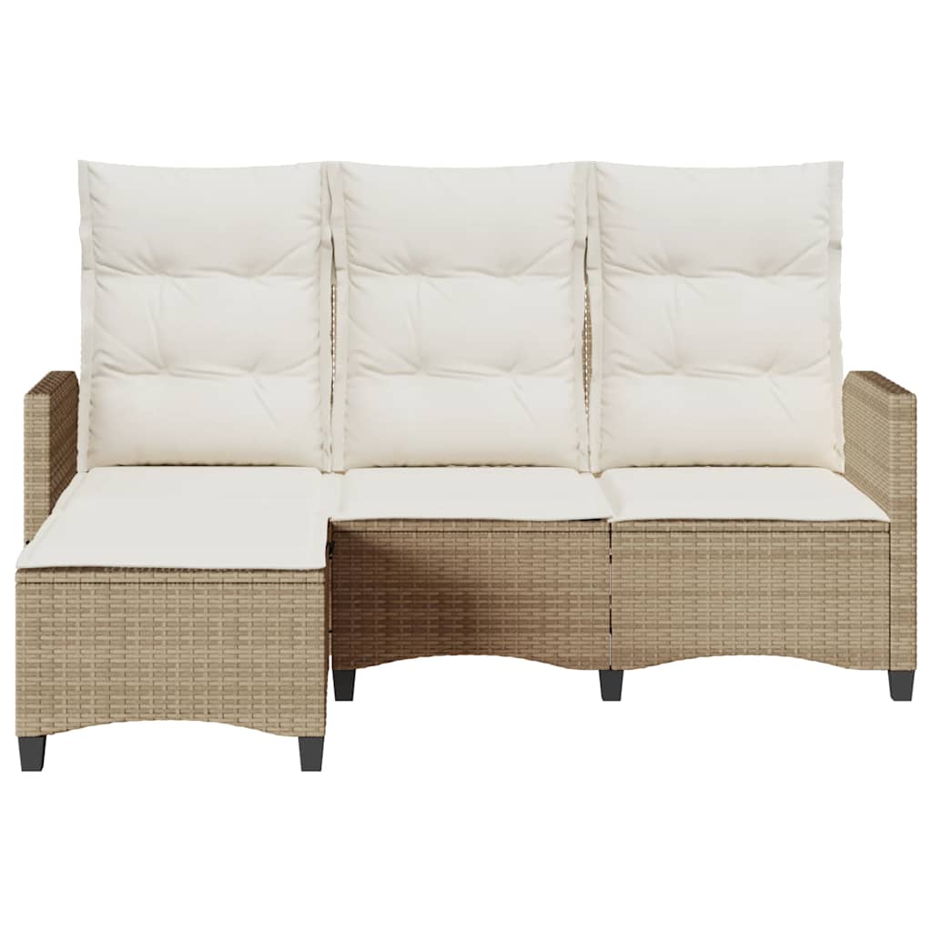 Gartensofa mit Liegefunktion Kissen L-Form Beige Poly Rattan