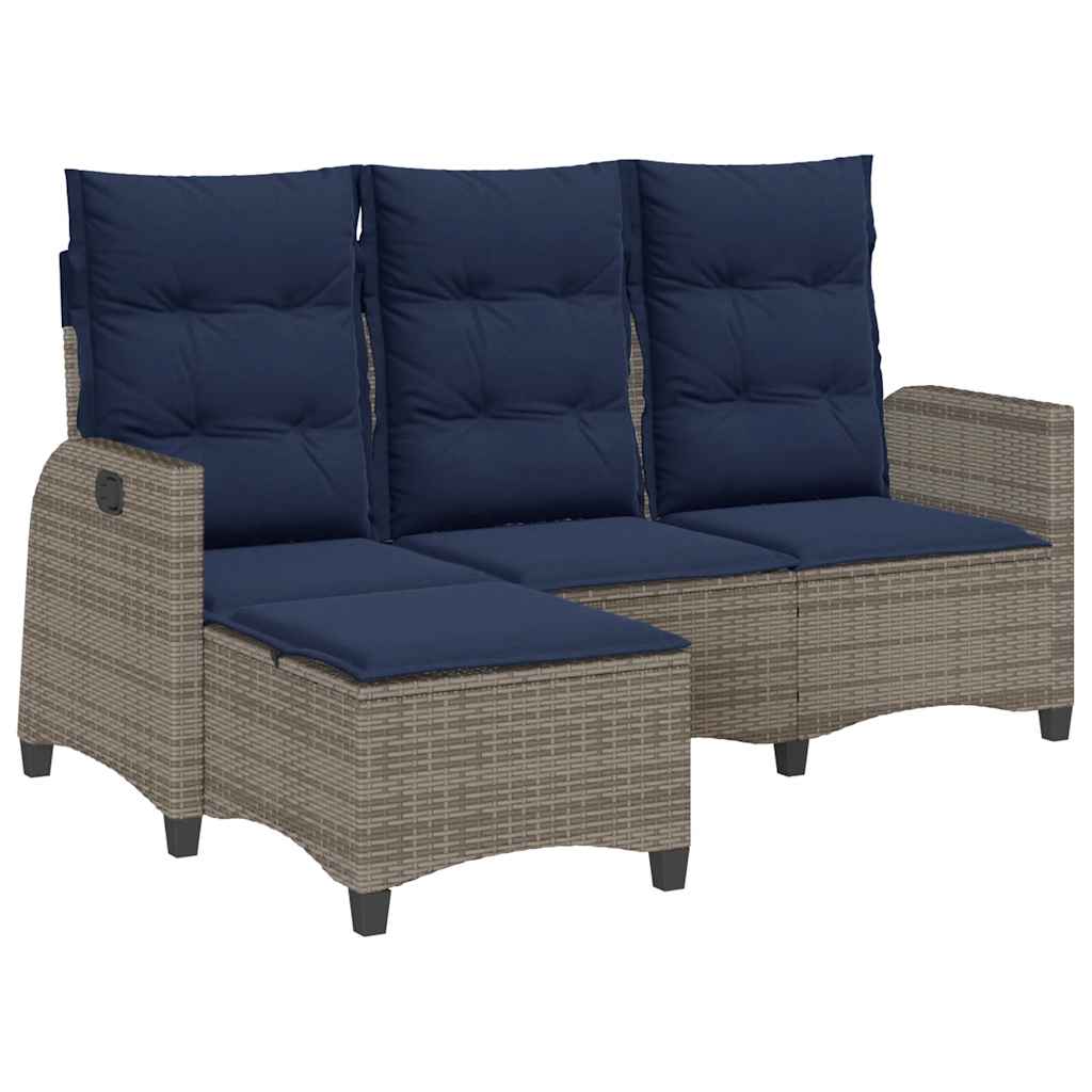 Gartensofa mit Liegefunktion Kissen L-Form Grau Poly Rattan