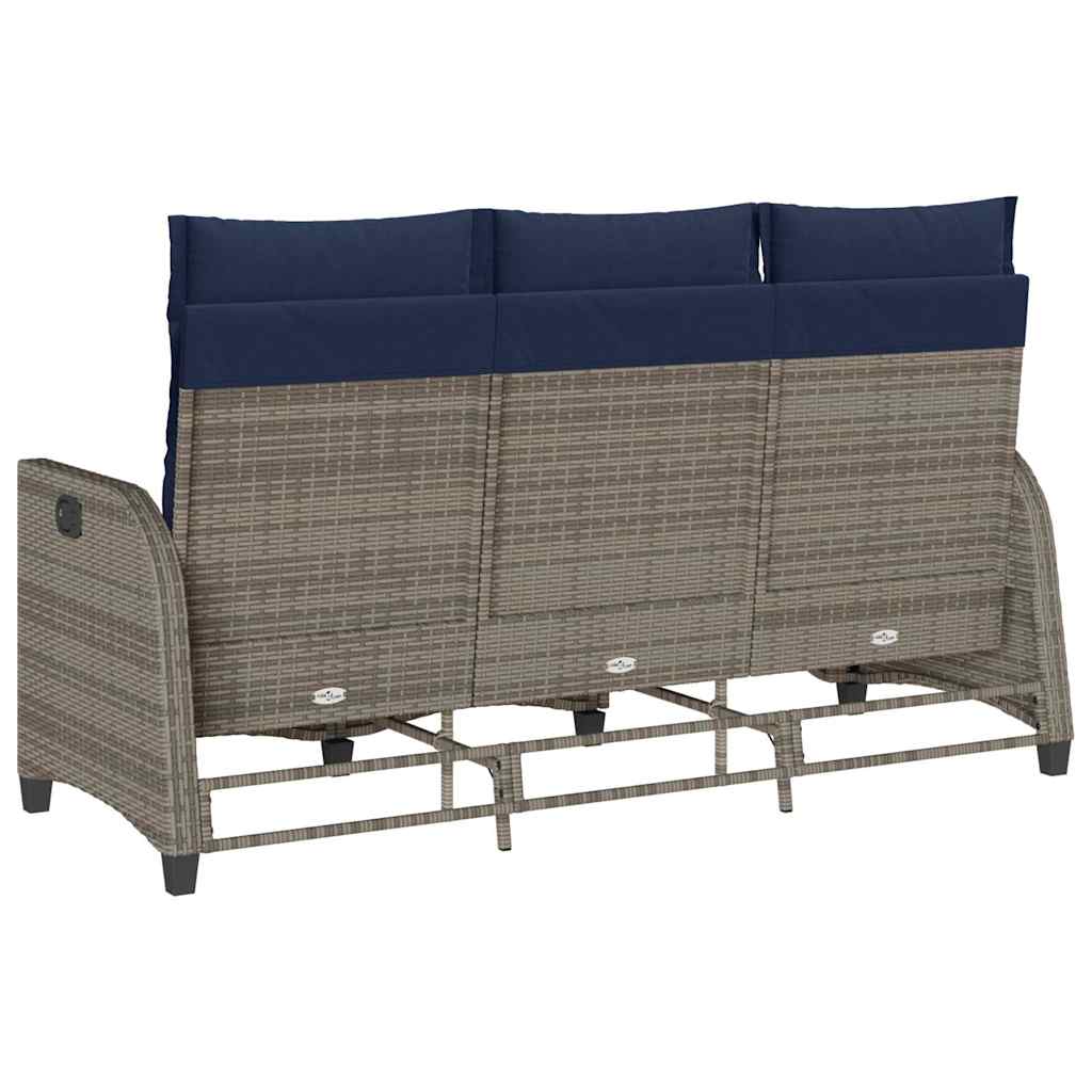 Gartensofa mit Liegefunktion Kissen L-Form Grau Poly Rattan