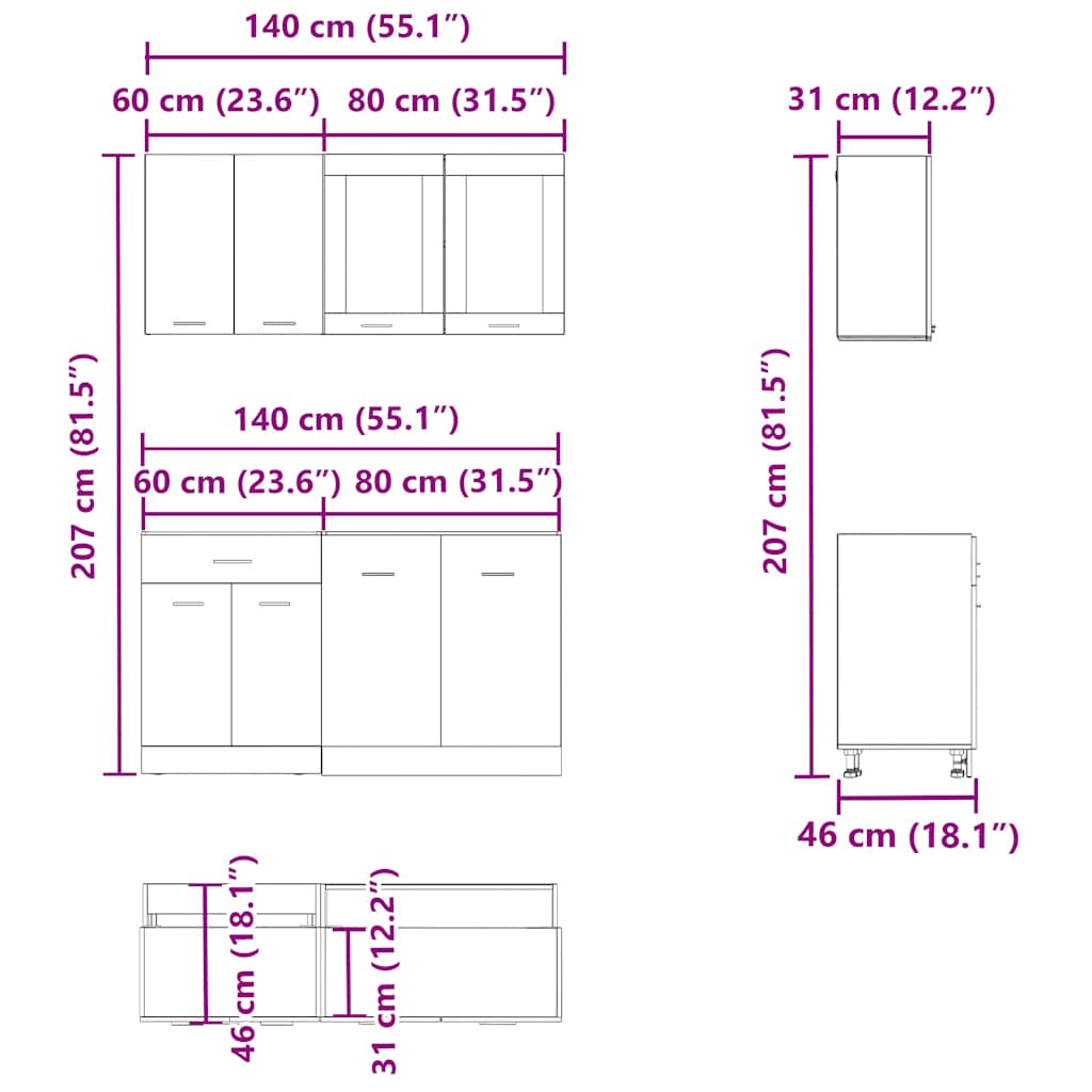 4-tlg. Küchenschrank-Set Altholz-Optik Holzwerkstoff