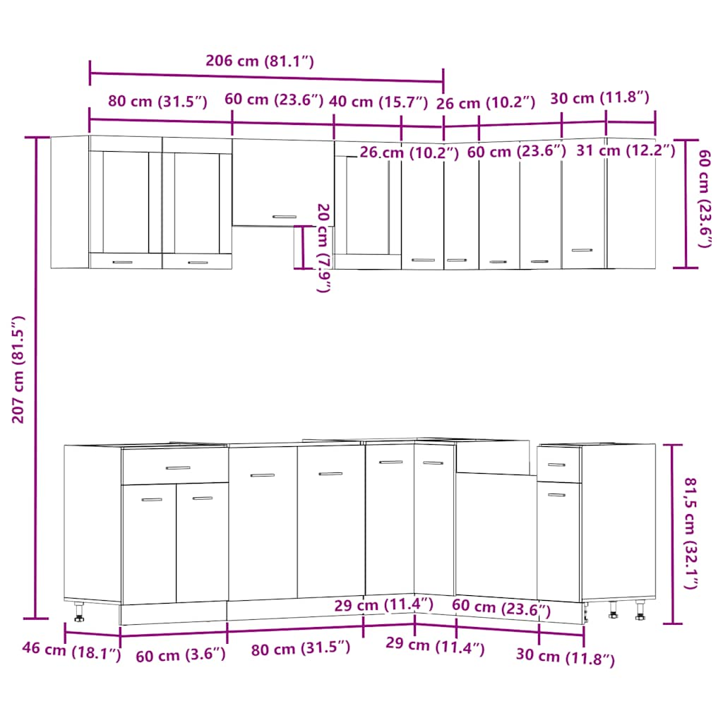 11-tlg. Küchenschrank-Set Altholz-Optik Holzwerkstoff