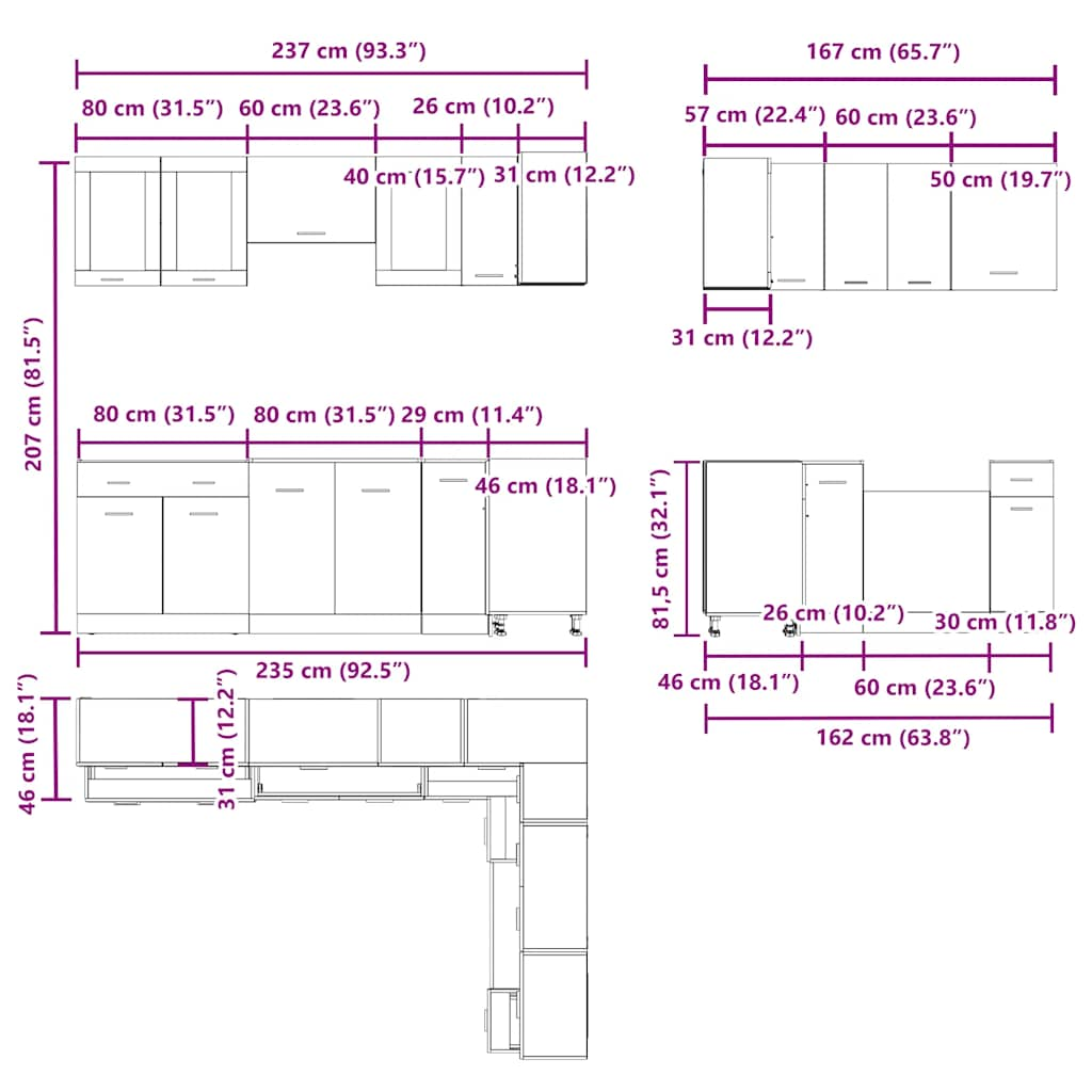 11-tlg. Küchenschrank-Set Altholz-Optik Holzwerkstoff