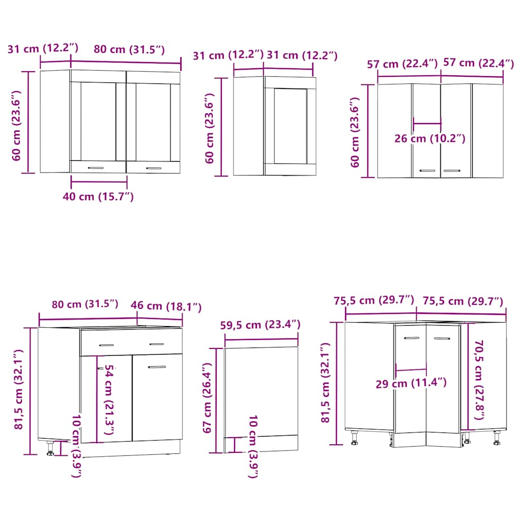 11-tlg. Küchenschrank-Set Altholz-Optik Holzwerkstoff