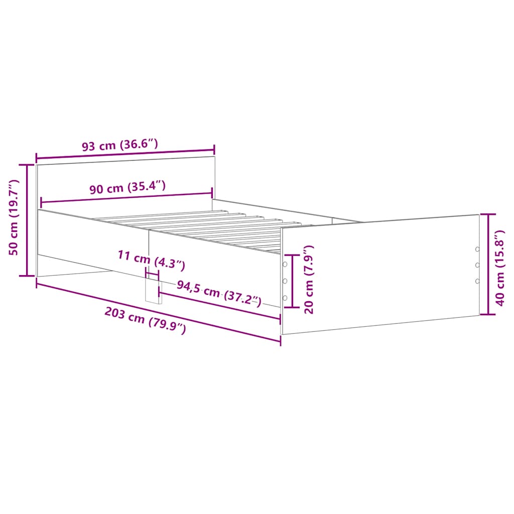 Bettgestell ohne Matratze Artisan-Eiche 90x200cm Holzwerkstoff