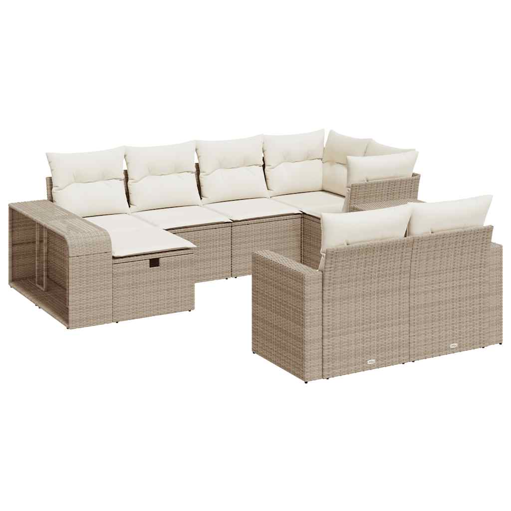 10-tlg. Garten-Sofagarnitur mit Kissen Beige Poly Rattan