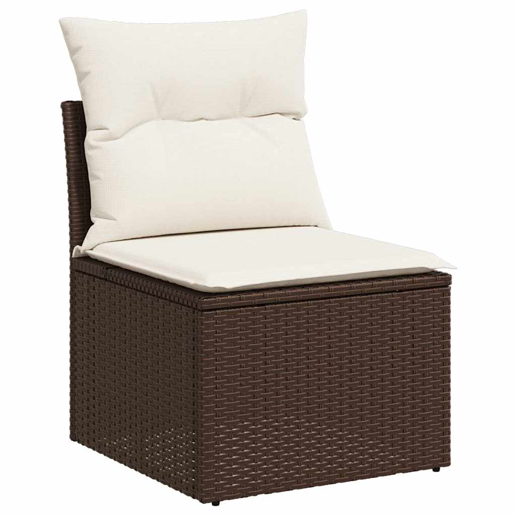 10-tlg. Garten-Sofagarnitur mit Kissen Braun Poly Rattan