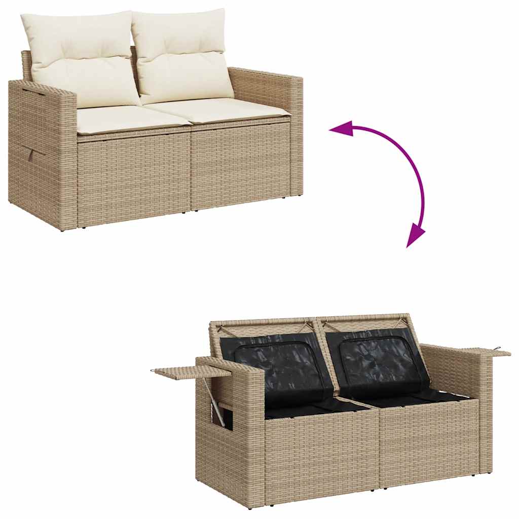 10-tlg. Garten-Sofagarnitur mit Kissen Beige Poly Rattan