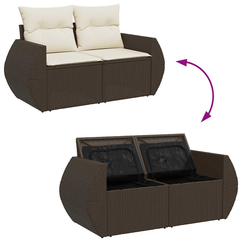 10-tlg. Garten-Sofagarnitur mit Kissen Braun Poly Rattan