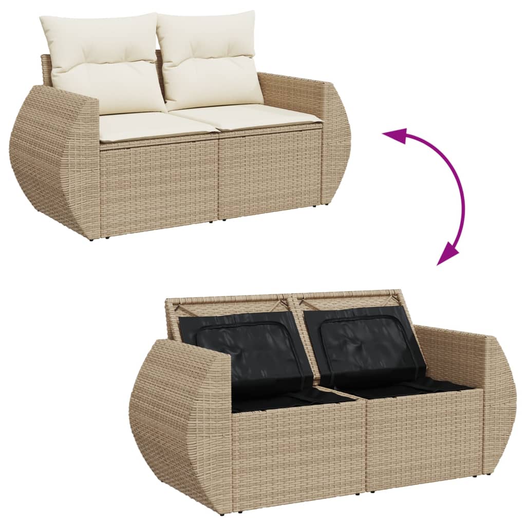 10-tlg. Garten-Sofagarnitur mit Kissen Beige Poly Rattan