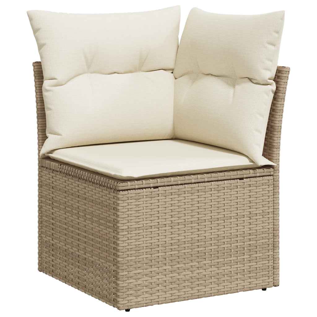 10-tlg. Garten-Sofagarnitur mit Kissen Beige Poly Rattan Akazie