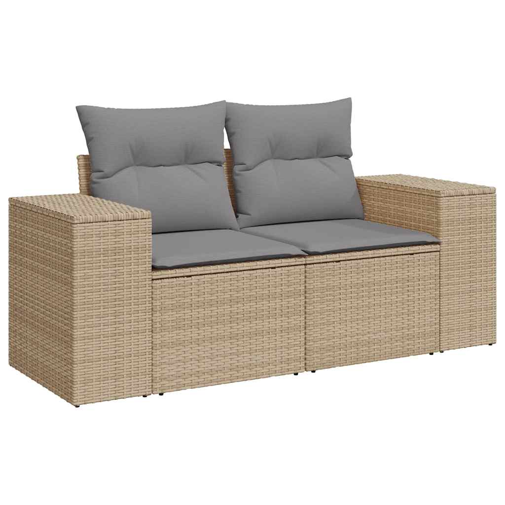 10-tlg. Garten-Sofagarnitur mit Kissen Beige Poly Rattan Akazie