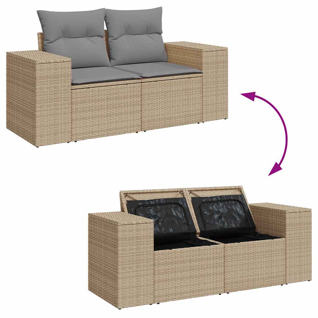 10-tlg. Garten-Sofagarnitur mit Kissen Beige Poly Rattan Akazie