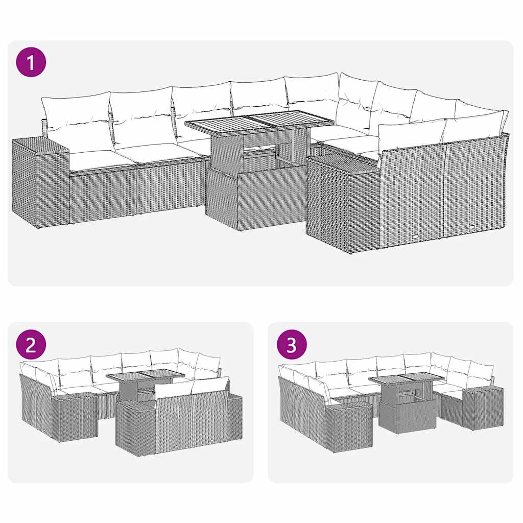 10-tlg. Garten-Sofagarnitur mit Kissen Beige Poly Rattan Akazie