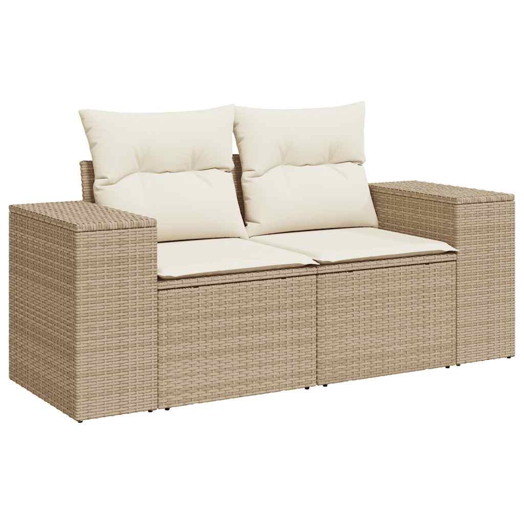 10-tlg. Garten-Sofagarnitur mit Kissen Beige Poly Rattan Akazie