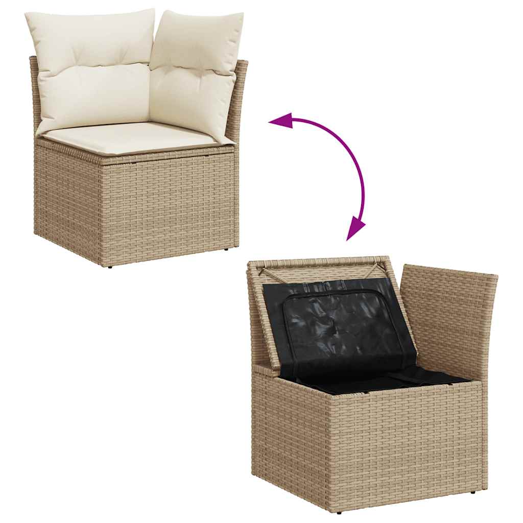 10-tlg. Garten-Sofagarnitur mit Kissen Beige Poly Rattan Akazie