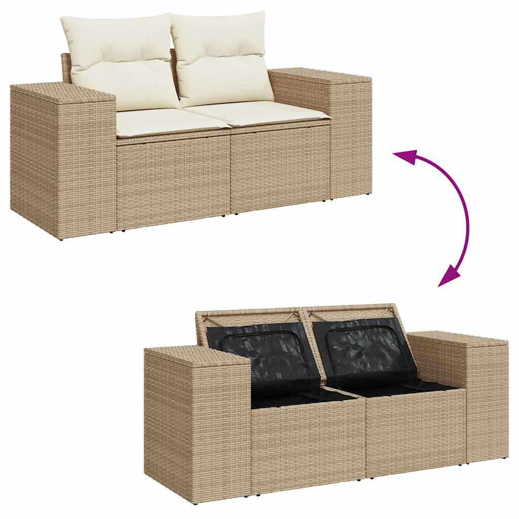 10-tlg. Garten-Sofagarnitur mit Kissen Beige Poly Rattan Akazie