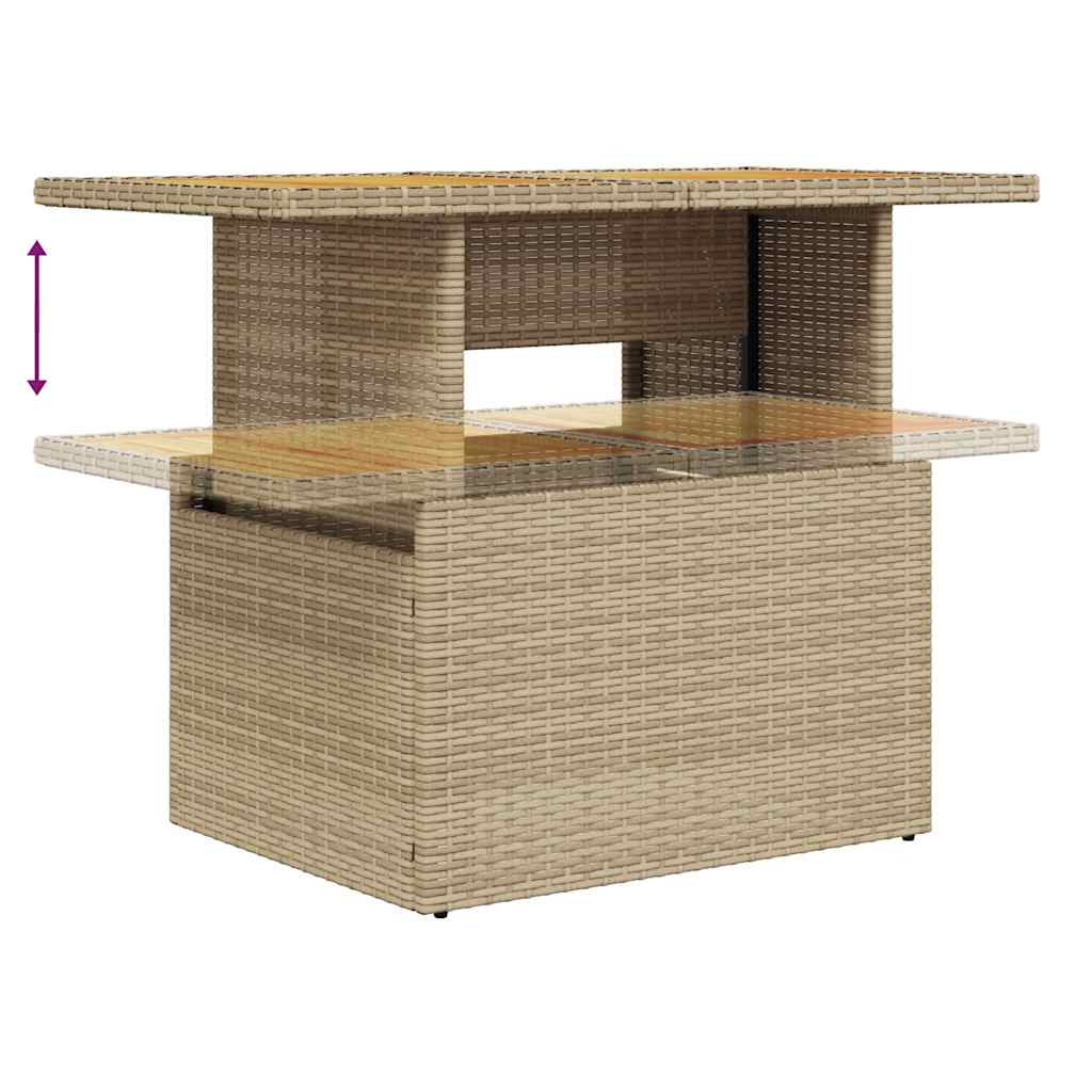 10-tlg. Garten-Sofagarnitur mit Kissen Beige Poly Rattan Akazie