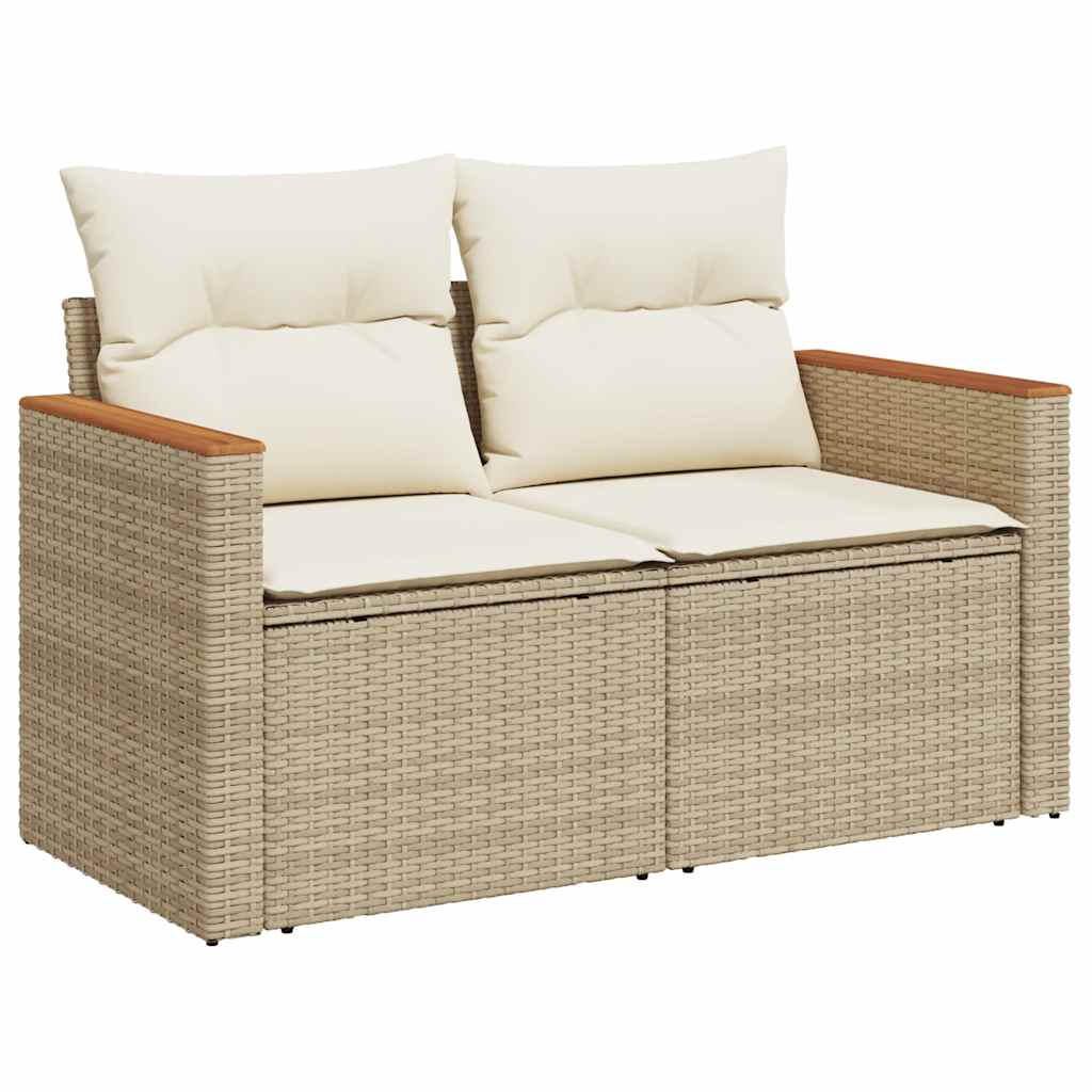 10-tlg. Garten-Sofagarnitur mit Kissen Beige Poly Rattan Akazie