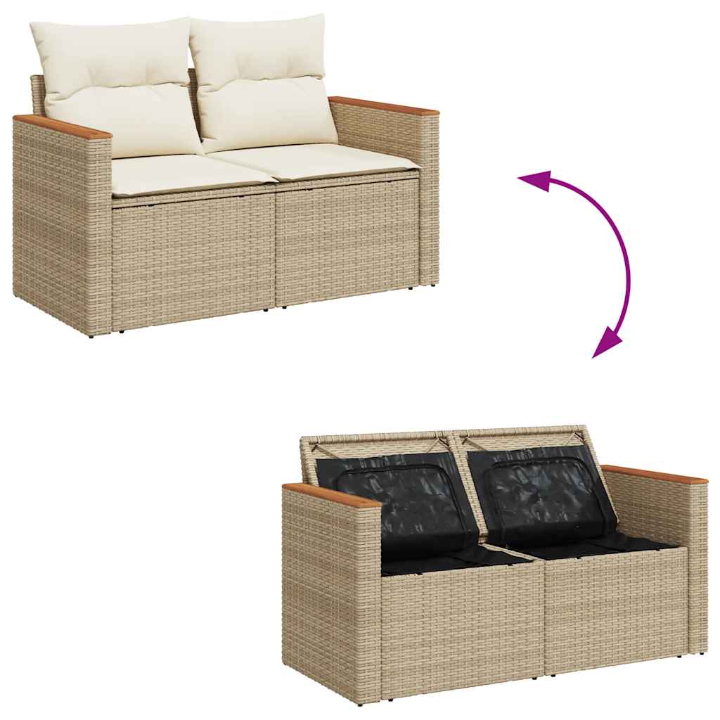 10-tlg. Garten-Sofagarnitur mit Kissen Beige Poly Rattan Akazie