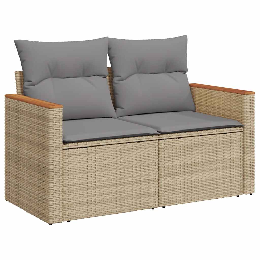 10-tlg. Garten-Sofagarnitur mit Kissen Beige Poly Rattan Akazie