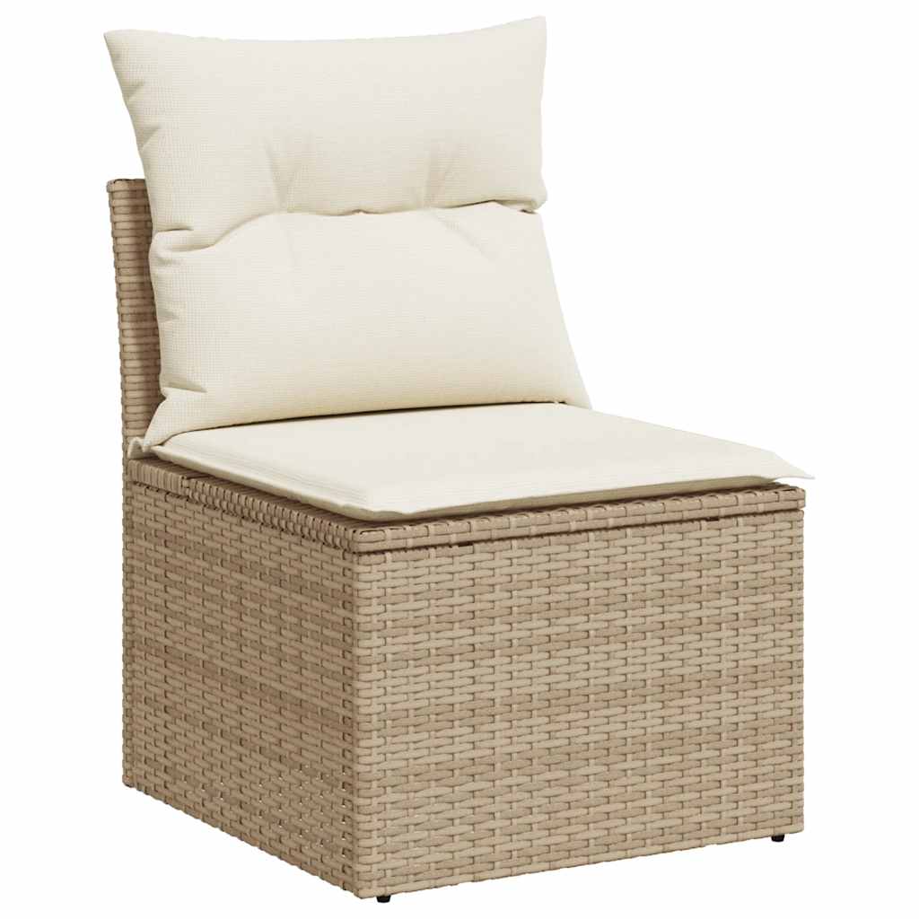 10-tlg. Garten-Sofagarnitur mit Kissen Beige Poly Rattan Akazie