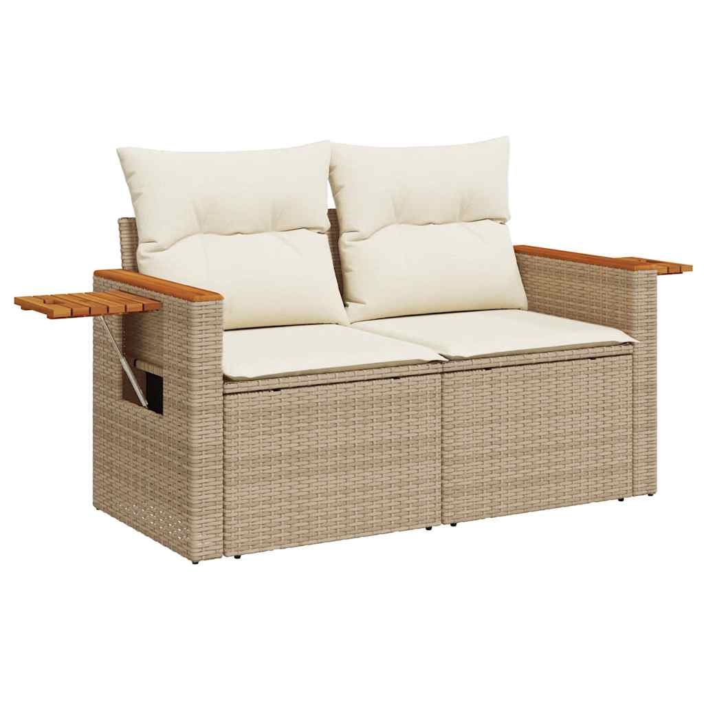 10-tlg. Garten-Sofagarnitur mit Kissen Beige Poly Rattan Akazie