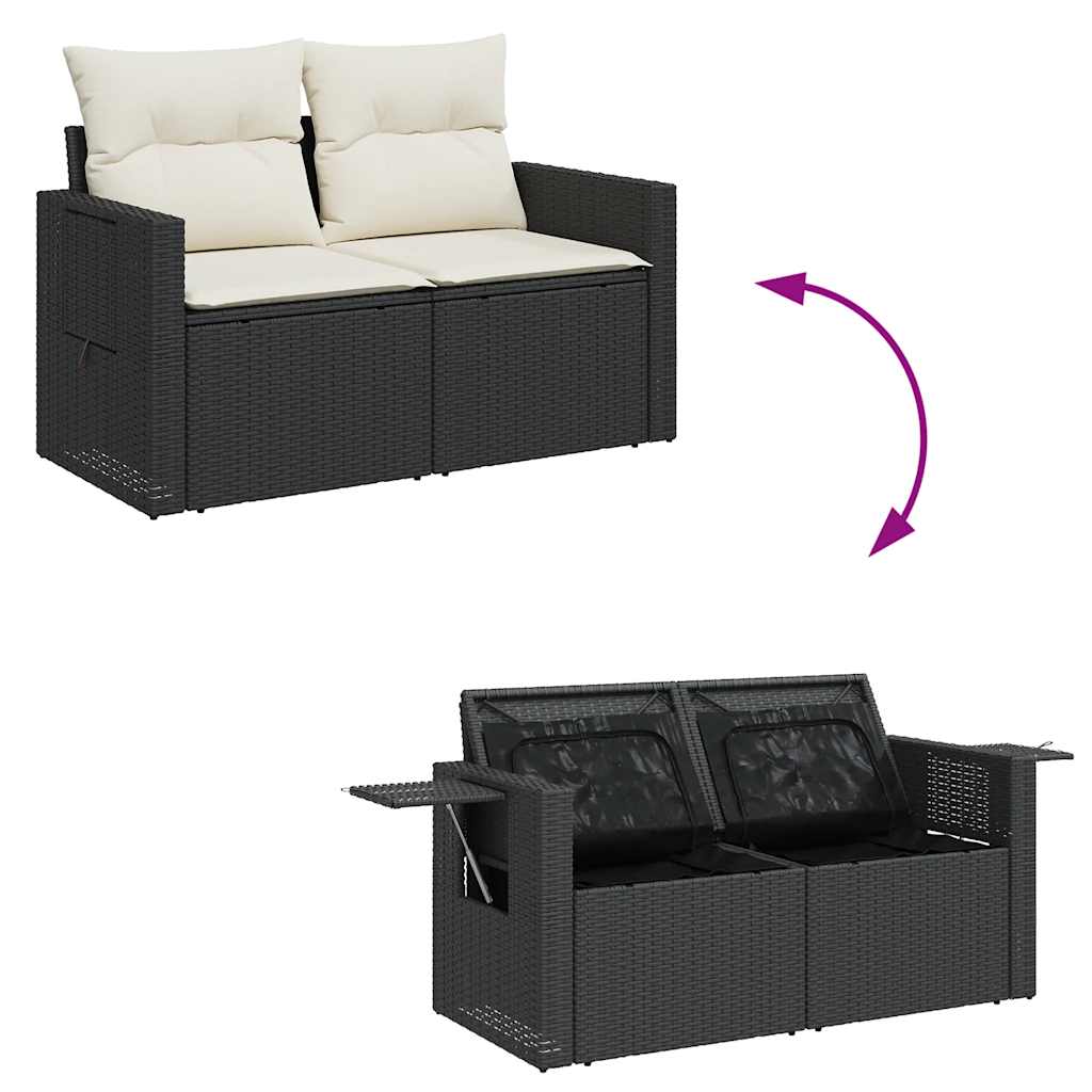 9-tlg. Garten-Sofagarnitur mit Kissen Schwarz Poly Rattan