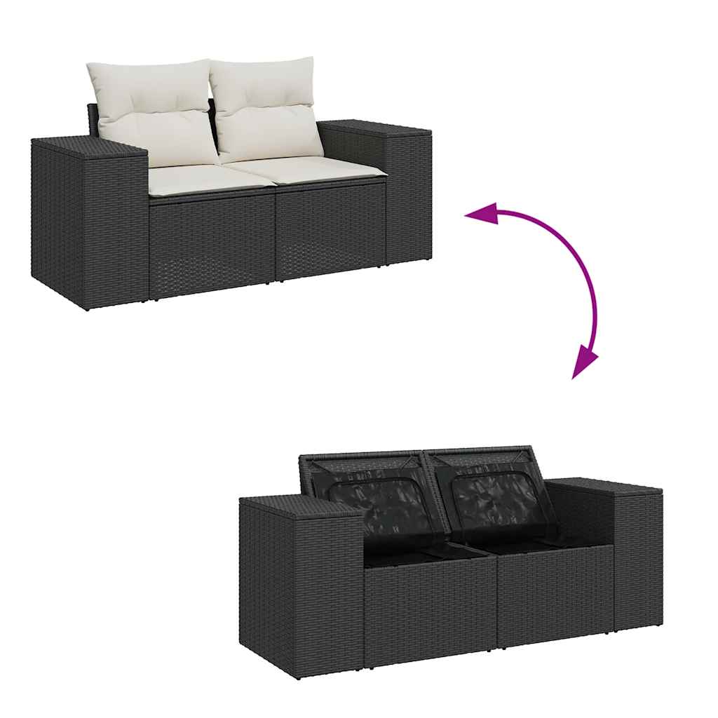 9-tlg. Garten-Sofagarnitur mit Kissen Schwarz Poly Rattan